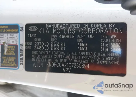 2012 Kia Sportage Ex from USA, damaged, VIN KNDPCCA21C7260894